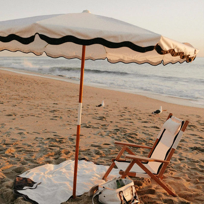 Custom 7.5ft Luxury Vintage Heavy Duty Wind Resistant Wood Pole Patio Parasol Outdoor Pool Side Beach Amalfi Umbrella with Trim