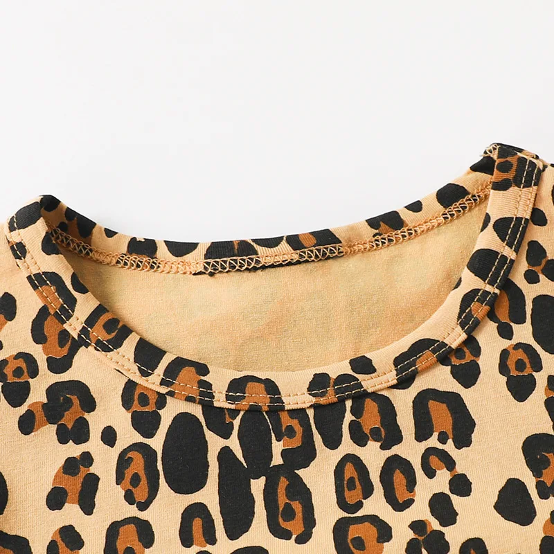 Wholesale Boutique Kids Children Clothes Baby Girls Leopard Print Summer Cotton Dress