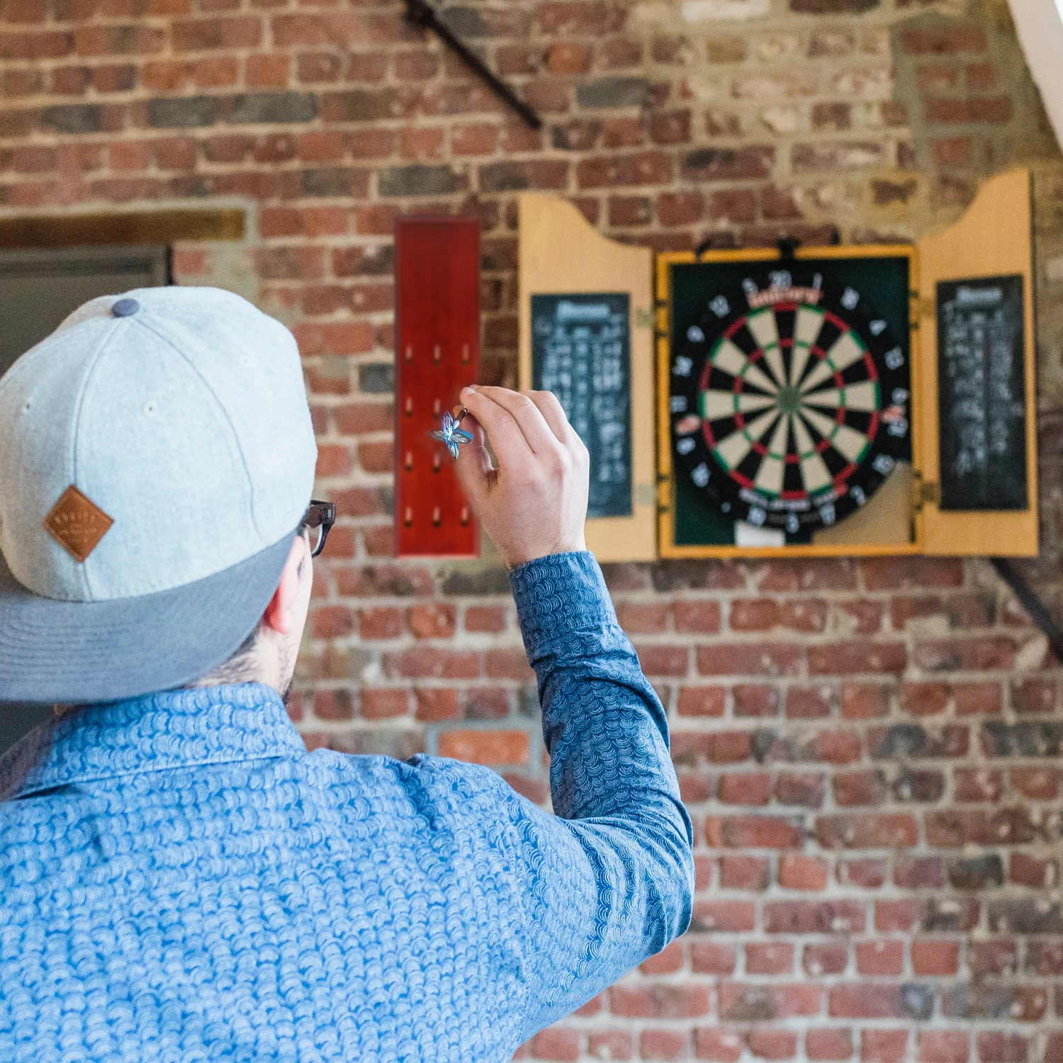 
Wall Mounted Dart Holder/Stand/Caddy/Display with Accessory Storage Bag, Holds 12 Steel or Soft Tip Darts - Solid Wood 
