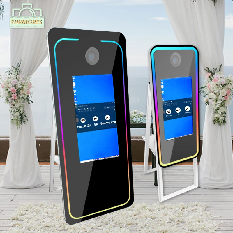 wedding events photobooth portable selfie magic mirror photo booth touch screen machine led frame kiosk with camera and printer