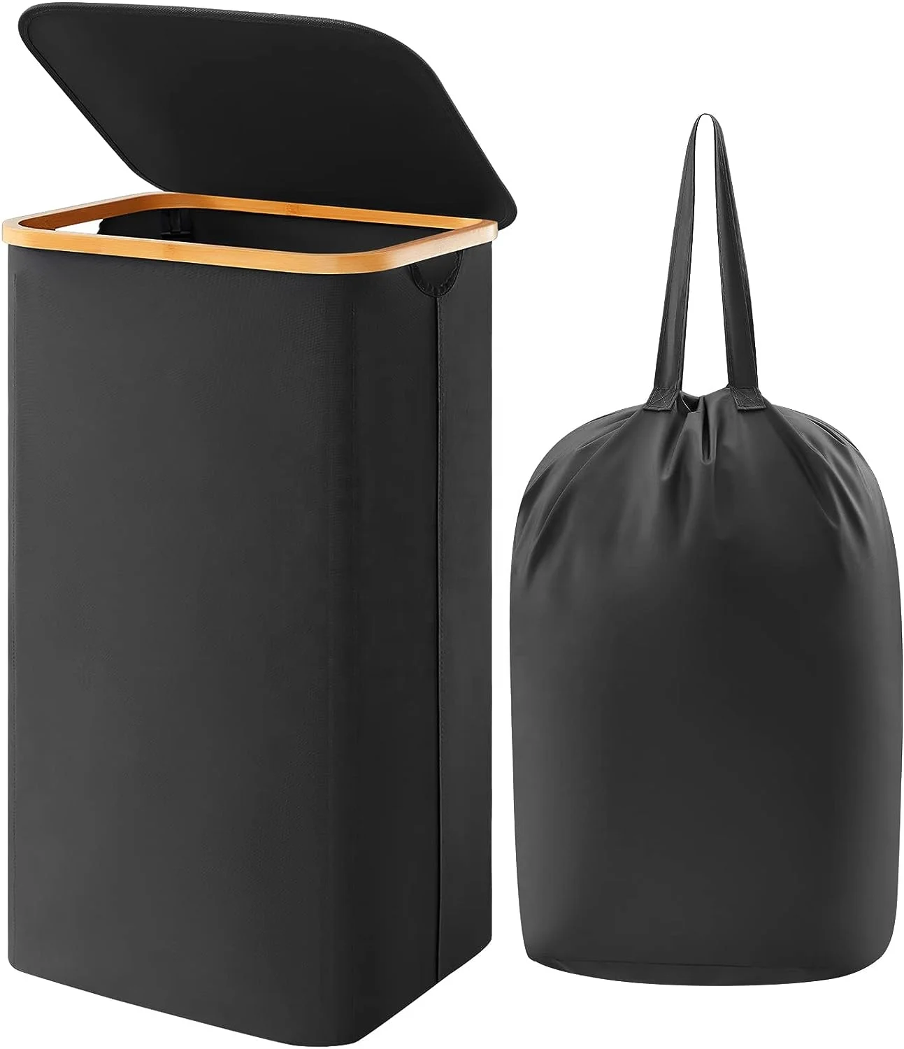100L Laundry Basket with Lid, Clothes Hampers for Laundry with Bamboo Handles and Removable Laundry Bag