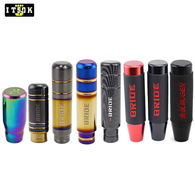 JDM Racing Sports Titanium Burnt Blue Gold Shifter Lever Stick Leather Aluminum Universal Car Shift Gear Knobs For BRIDE MUGEN