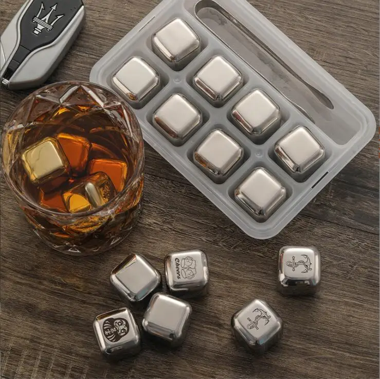 Wholesale Hot sale 304 Stainless Steel Ice Cube Chilling Stones Whiskey Beer Stones Gift Set Promotional Gift Craft Custom Logo
