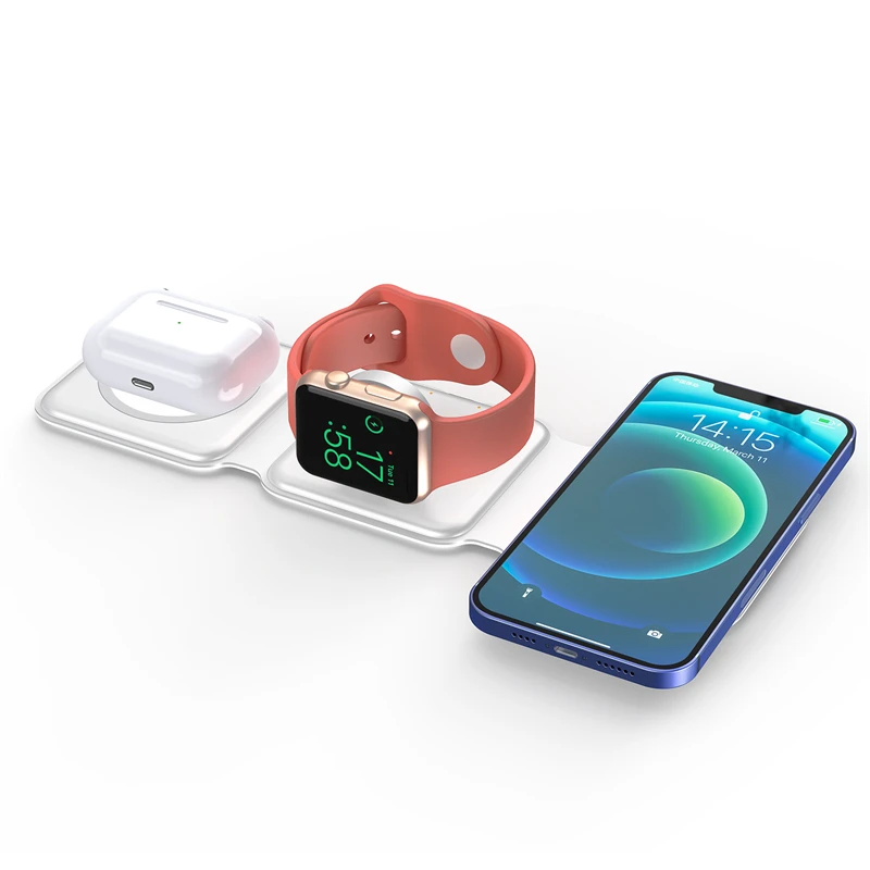 15W Fast Charging Folding Portable Magnetic Watch Mobile Phone Stand Fast 3 in 1 Foldable Wireless Charger For IPhone For Apple