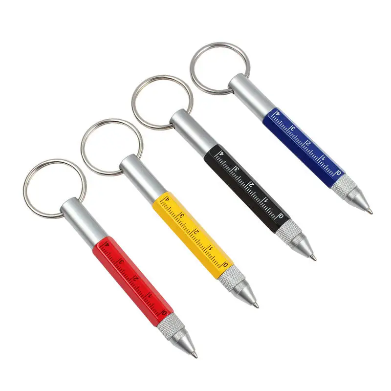 Promotional Cheapest Aluminum Metal 6In1 Multi Function Ballpoint Stylus Pen Screwdriver Keychain Ruler