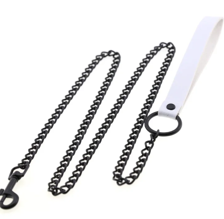 High Quality All Black Metal Leather Chain Dog Leash