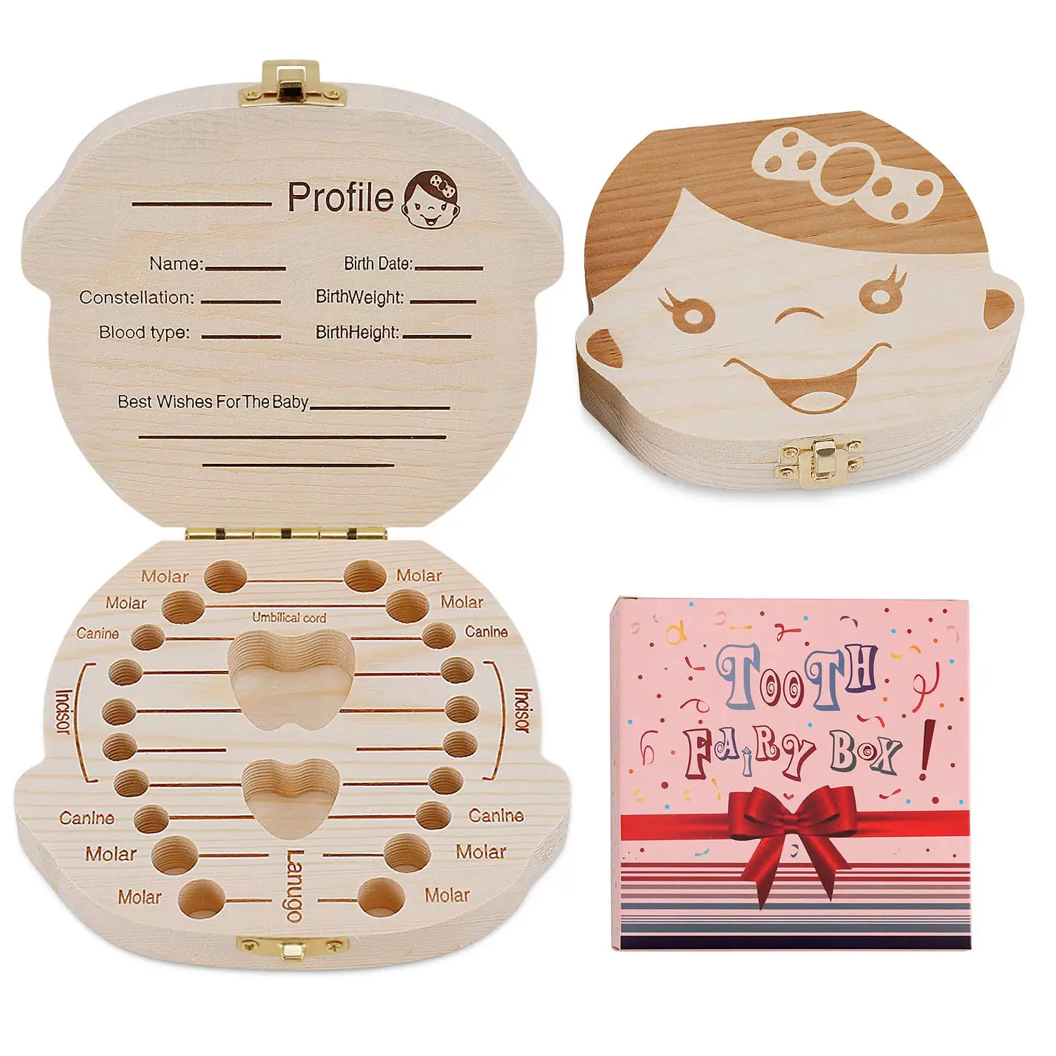 Деревянная детская коробка для хранения выпадающих зубов, милый детский контейнер для зубов для хранения памяти детей