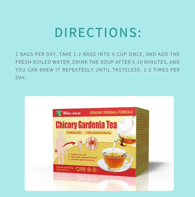 100% Organic Blended Herbal Chicory Gardenia Tea Private Label Flavorful Gout Uric Acid Tea