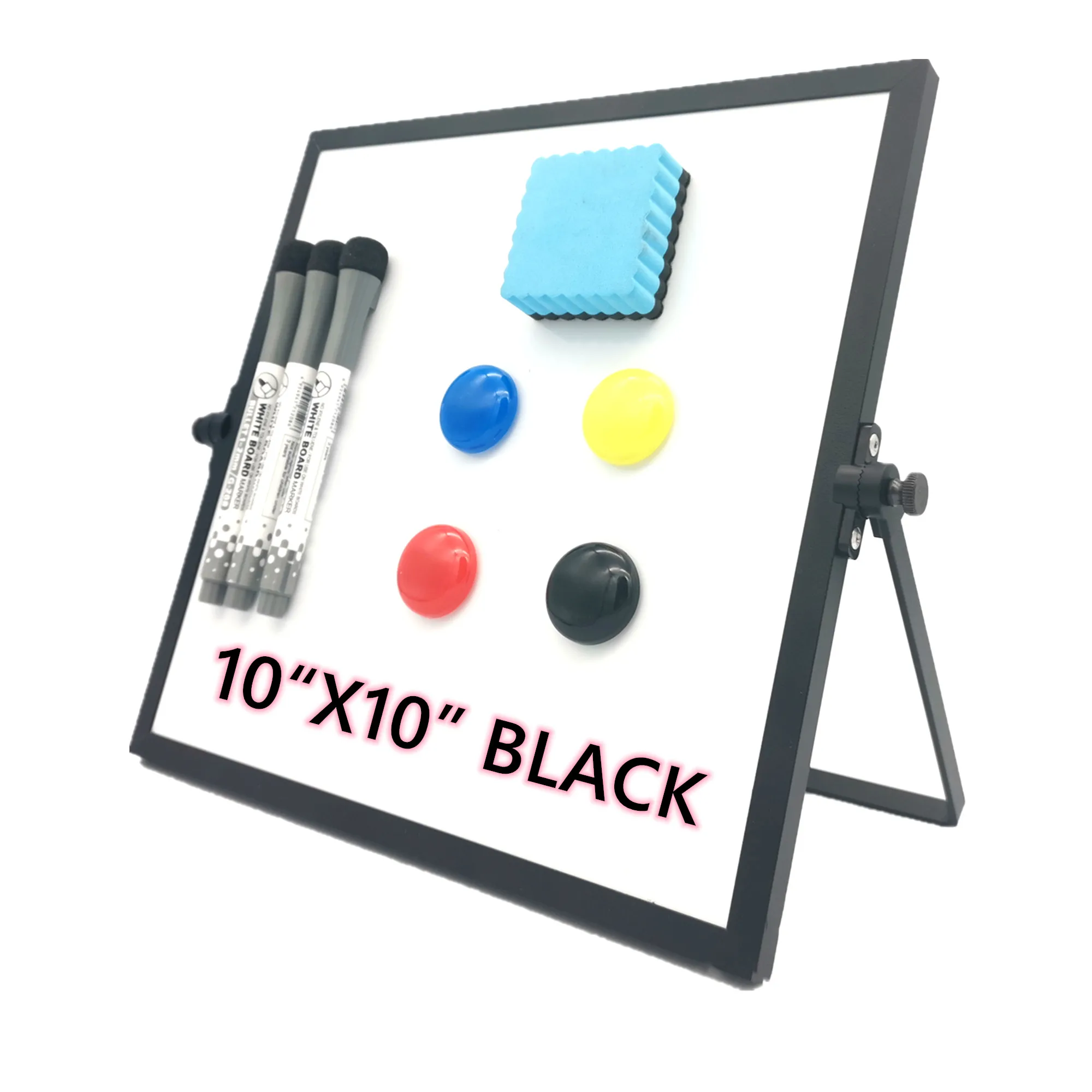 
10 inch Portable black frame white board dry erase Easel with stand 360 degree reversible 