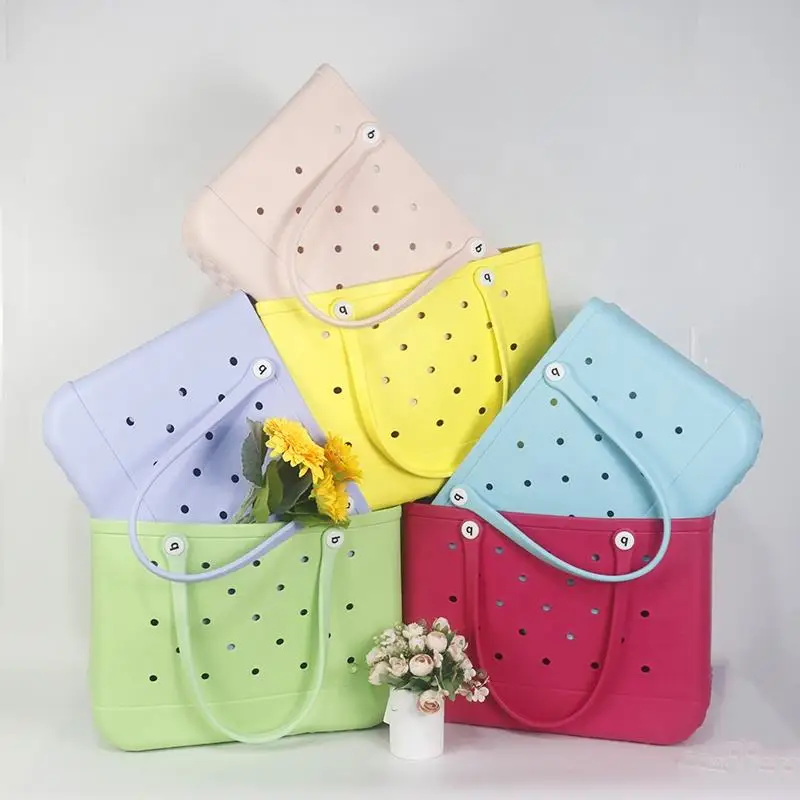 Women Wholesale Beach Waterproof Tote Bags Custom Summer Rubber Totes Pvc O Large Fashion Eva Plastic Silicone Bag With Holes
