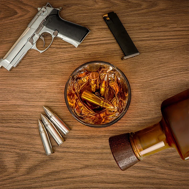 Custom Metal Whiskey Bullet Stones Reusable Ice Cube Set Set Stainless Steel Ice Stone for Wine Beer Coke