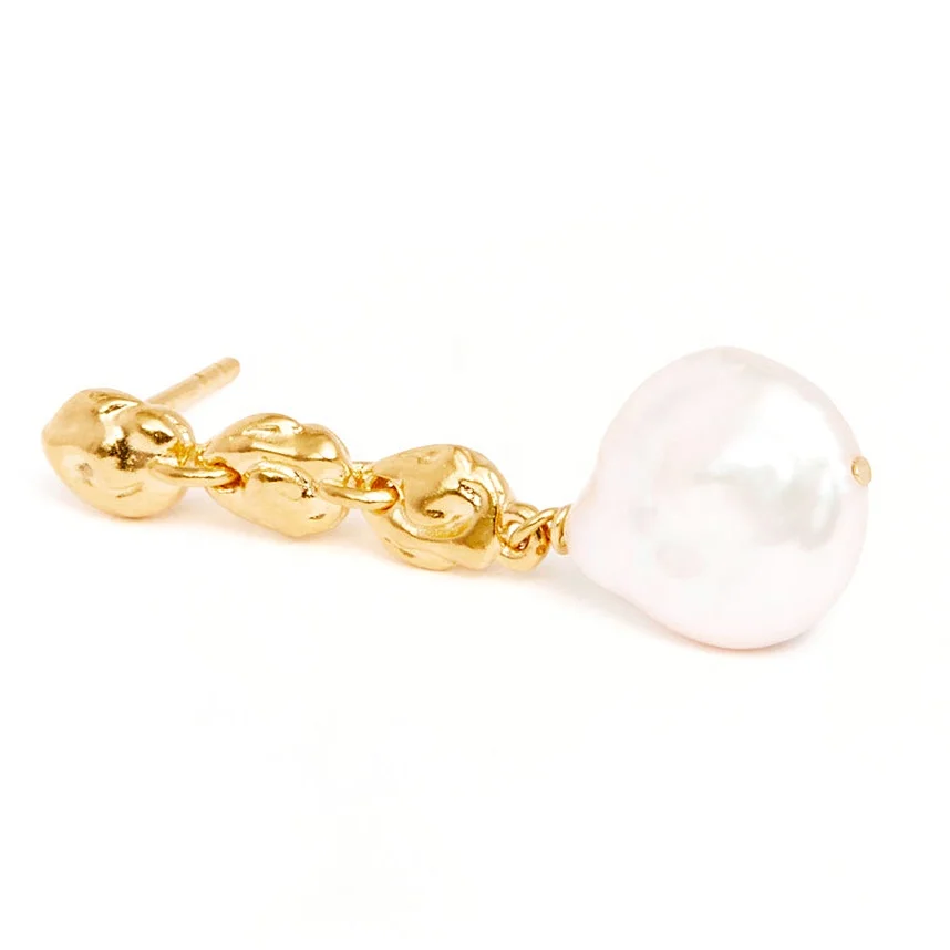 Milskye chic fine jewelry 925 sterling silver 18k gold plated natural drop coin freshwater pearls stud earring