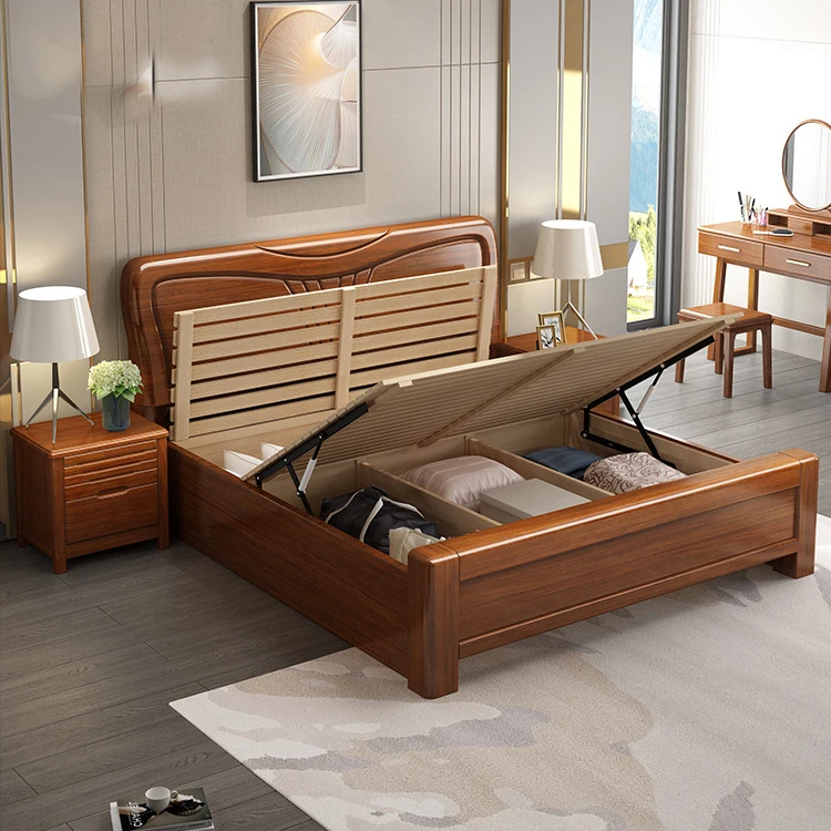Factory Outlet American style solid wood bed simple design full size wooden bed color optional hotel furniture home funiture