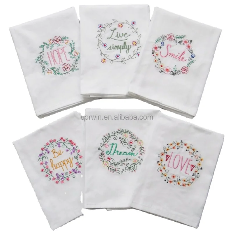 flower hoop  embroidery cotton napkin high quality champagne glass cleam kitchen towel