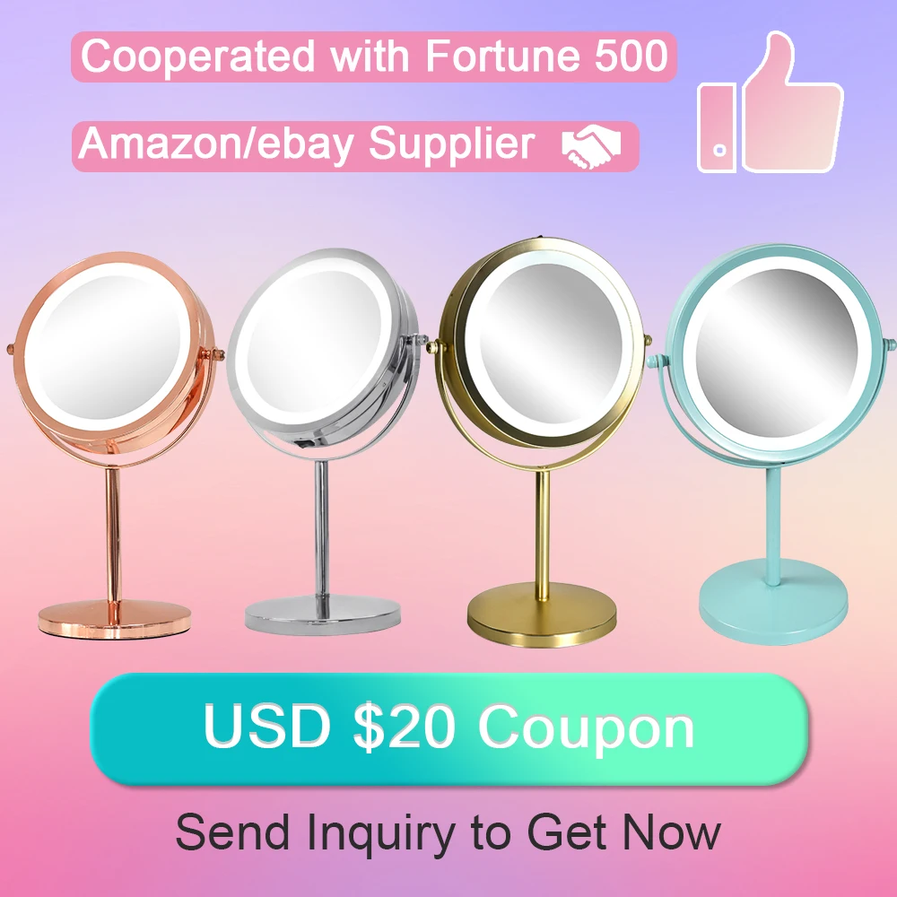 Free Magnifying 2X 3X 5X 7X 10X Standing Desktop led double side makeup mirror with Lights