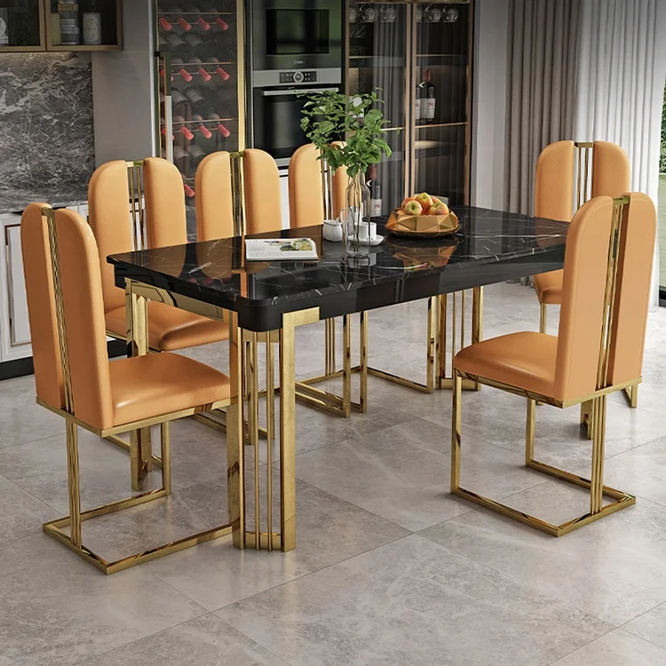 Dining Tables And Chair Gold Luxury Modern Nordic Metal Hotel Banquet Restaurant Dinning Furniture Marble Tables Dining Room Set