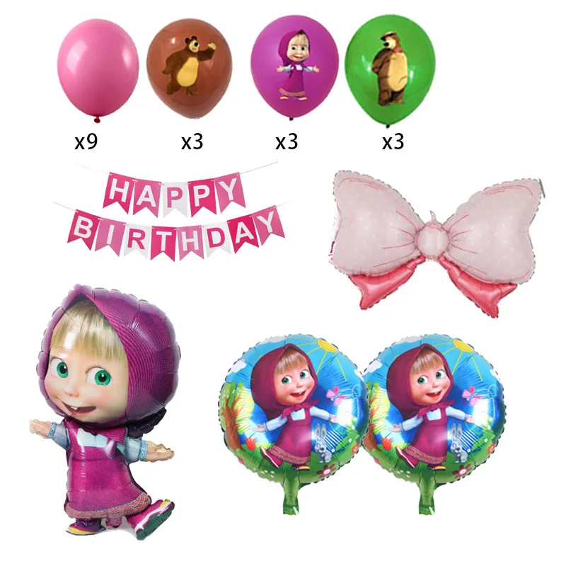 Celebration Decoration Girl Birthday Party Background Wall Layout Photo Supplies Masha And Bear Theme Balloons