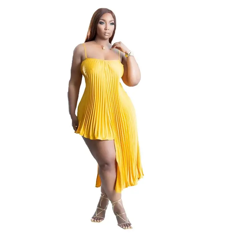 2022 New Design Chic Asymmetric Pleated Dress Women Elegance Summer Sundresses Slim Fit Fashion Causal Dress