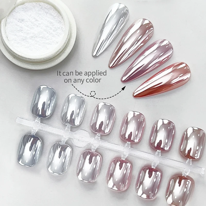 NICOLE DIARY Popular White Clear Chrome Nail Glitter Pigment Powder Mirror Metallic Effect Nail Powder for Nail Art