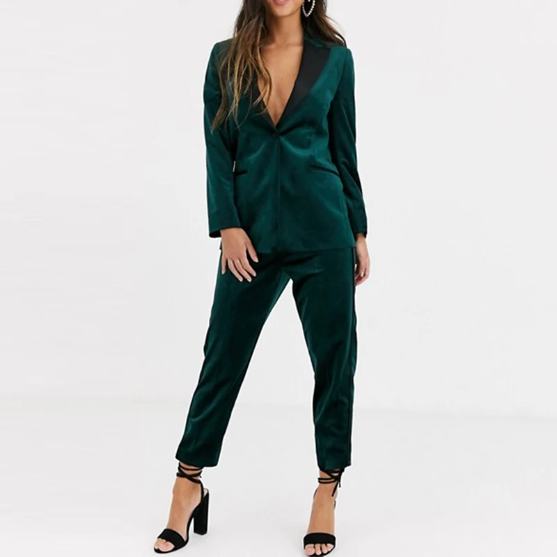 High quality fit fashion sexy forest green fashion velvet women blazer