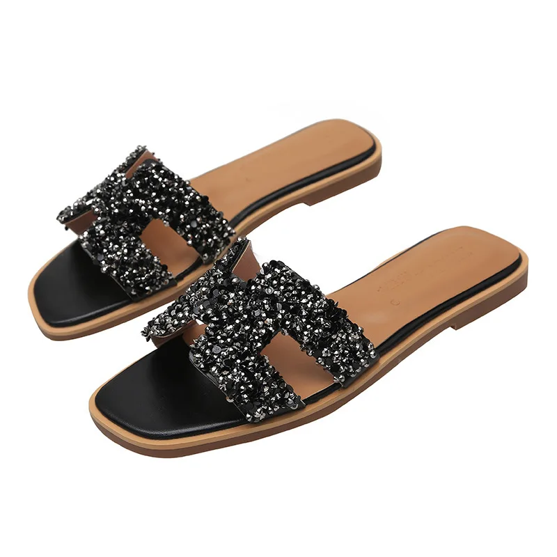 
Flat women sandles 2020 Rhinestone Cute Latest Ladies Slippers Shoes 
