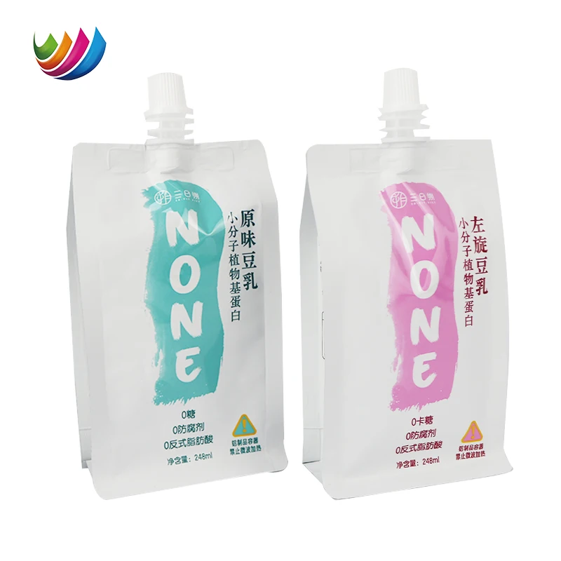 Custom Printed Aluminum Foil Soya Bean Milk Packaging Bag Filling Machine Fruit Drink Beverage Yogurt Packaging Bag With Spout