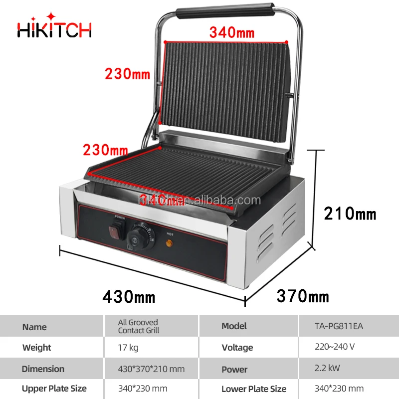 Commercial contact grill electric all grooved heating hot plate panini machine 811EA beef steak cooking sandwich machine
