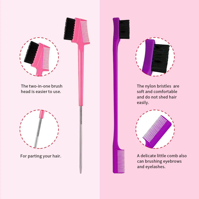 Wholesale Custom Logo Edge Hair Brush Pintail Double Sided Eyebrow Comb 3 in 1 Edge Control Brush