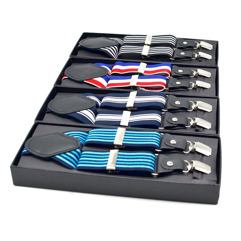Stripe Suspenders Pants Men Elastic Y Shape Braces 4 Clips Suspender Belt 3.5*120cm Navy Suspender Male Red Black
