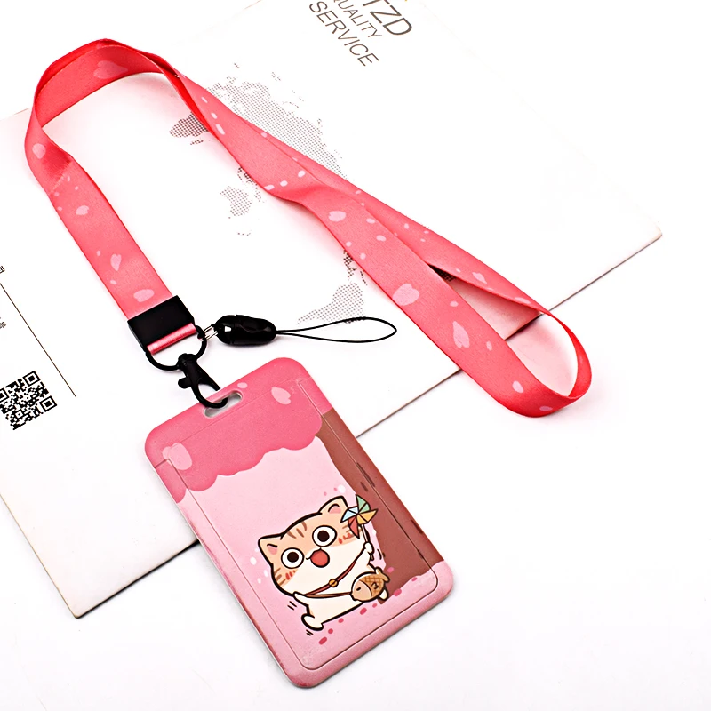 Colorful Cute Bus Card Cover School Students ID Card Holder Set Work Case Holder with Lanyard