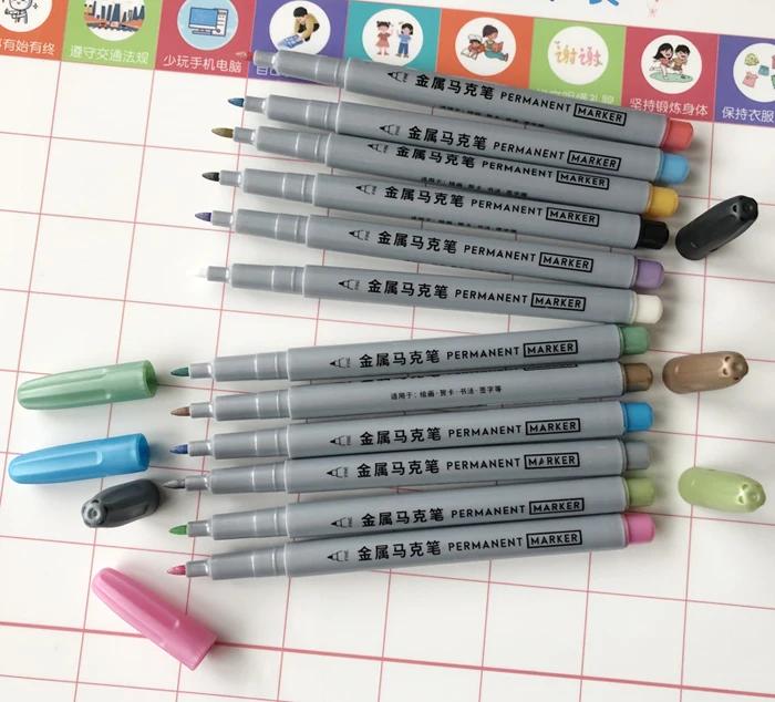 Fine tip water base assorted color large capacity ink metallic permanent marker
