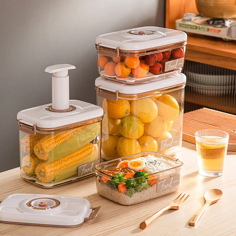 Vacuum Sealed Crisper Box Refrigerator Drain Storage Box Large Capacity Food Storage Containers Transparent Fruit Freezer Box