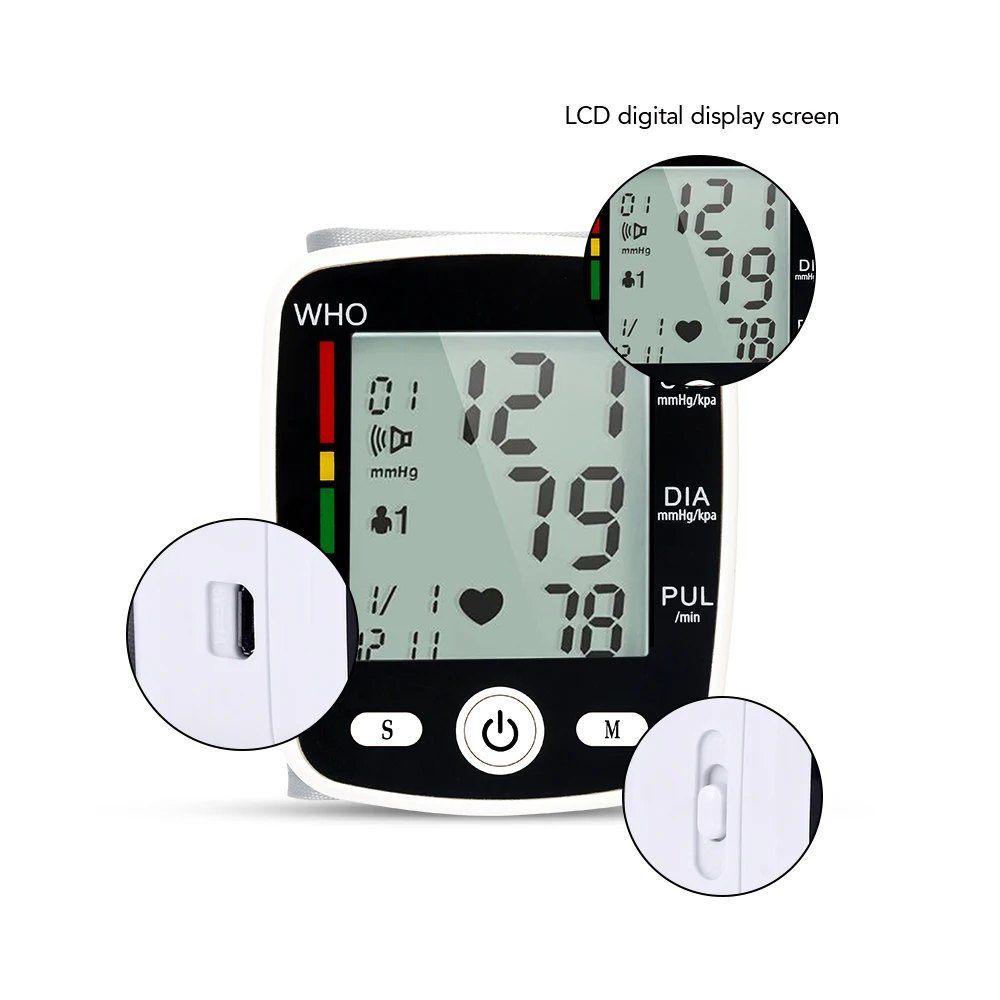 High-Quanlity Wrist BP Monitor Sphygmomanometer Electronic Wrist Blood Pressure Monitor Wrist Tensiometer Rechargeable