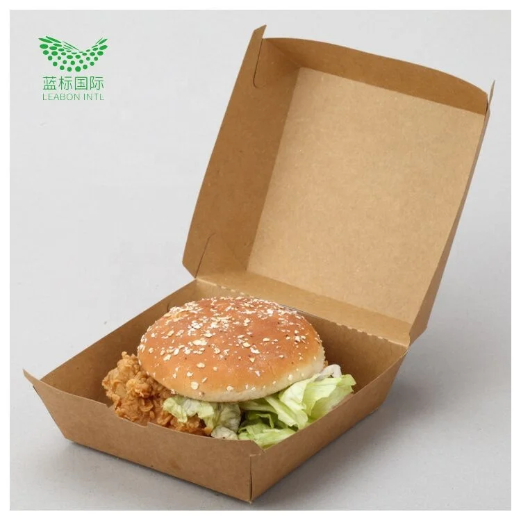Eco Friendly Compostable Kraft Paper Burger Hamburger Box