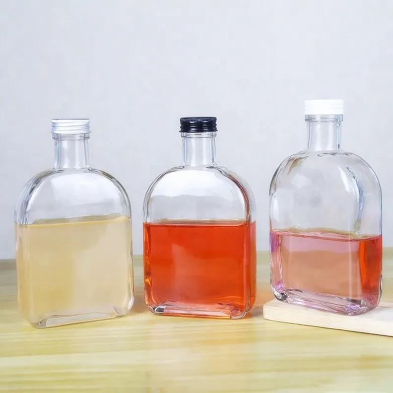 Wholesale new 350 iced tea bottle flat square beverage juice glass bottle