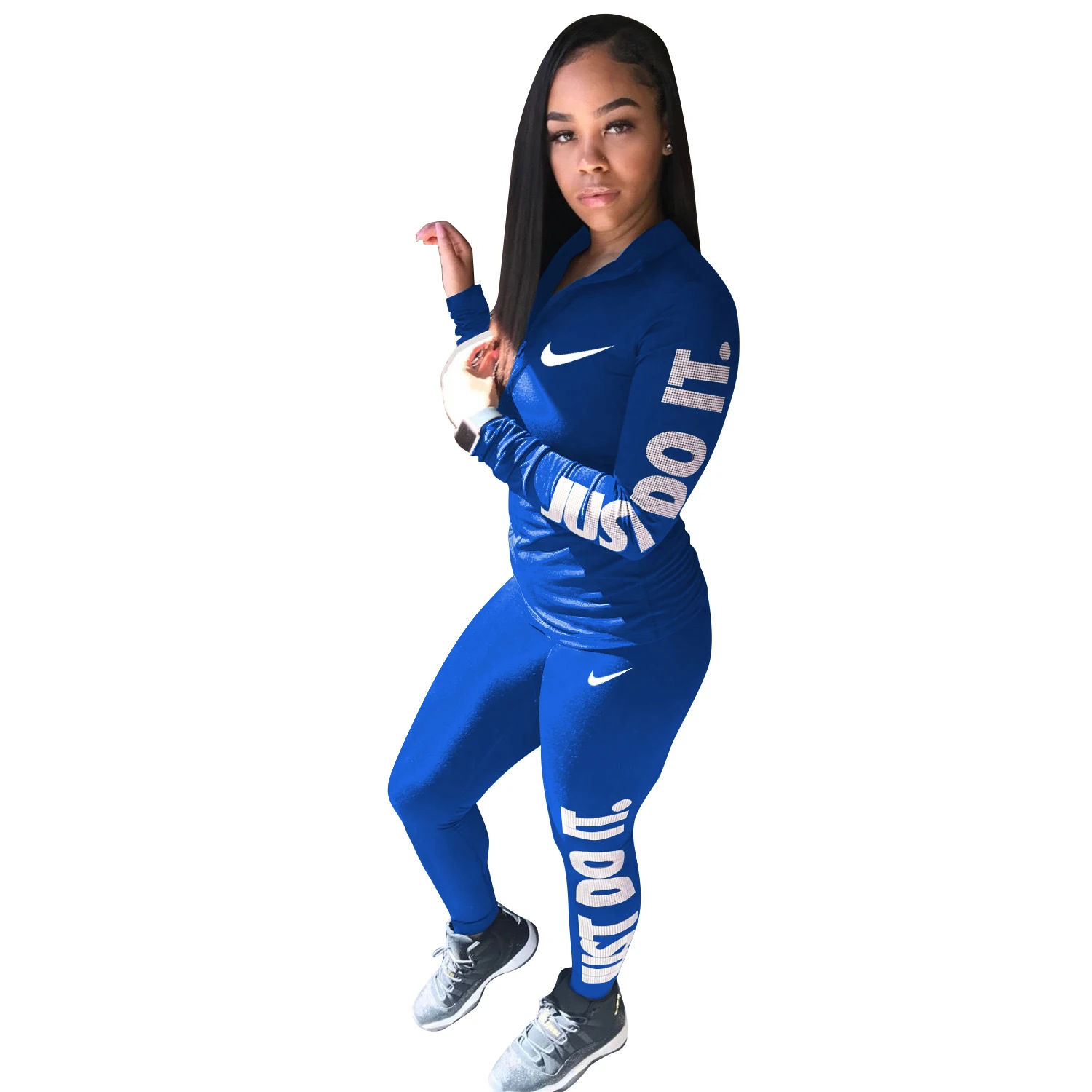  Новый дизайнерский тренировочный костюм Nike Label для женщин Осенний трендовый комплект из двух предметов фитнеса облегающая спортивная одежда Женская эксклюзивная