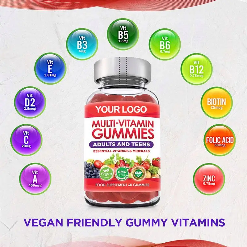 Dietary Supplement Vegetarian Immunity Boosting Gummy Foods Citrus Fruits and Kiwi 11 Vitamins Multivitamin Gummies for Adults a