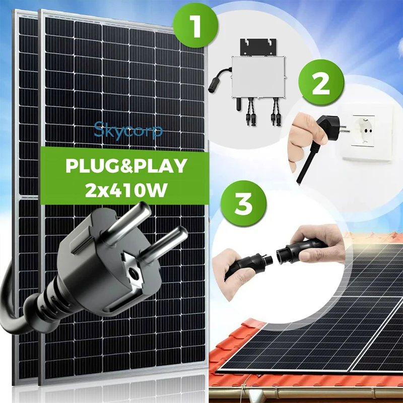 balcony solar power system plant grid 600w 800w fotovoltaico plug and play balkonkraftwerk schwarz with on grid micro inverter