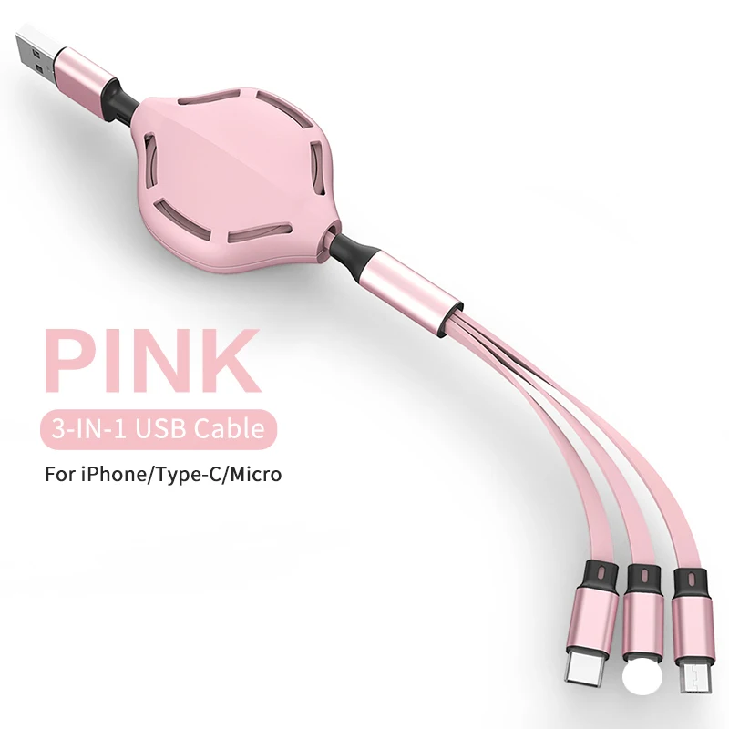 2021 Fashion HOT sale 3 in 1 Retractable cable type c charger cable for Android phone Micro usb c 8 pin cable for iphone