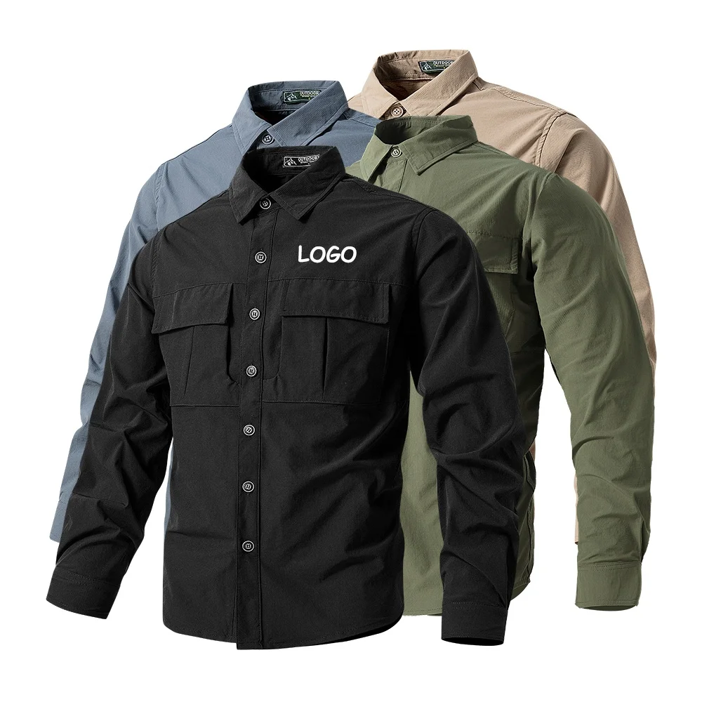 Wholesale Casual Breathable Waterproof Tooling Shirt Multi-pocket Nylon Mechanic Shirts Work Shirts Men Long Sleeve Uniform