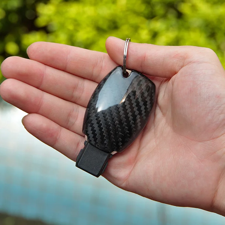 Protective Case Cover With Anti-lost Key Chain Real Carbon Fiber Buckle Smart Key Cover For B Model C E