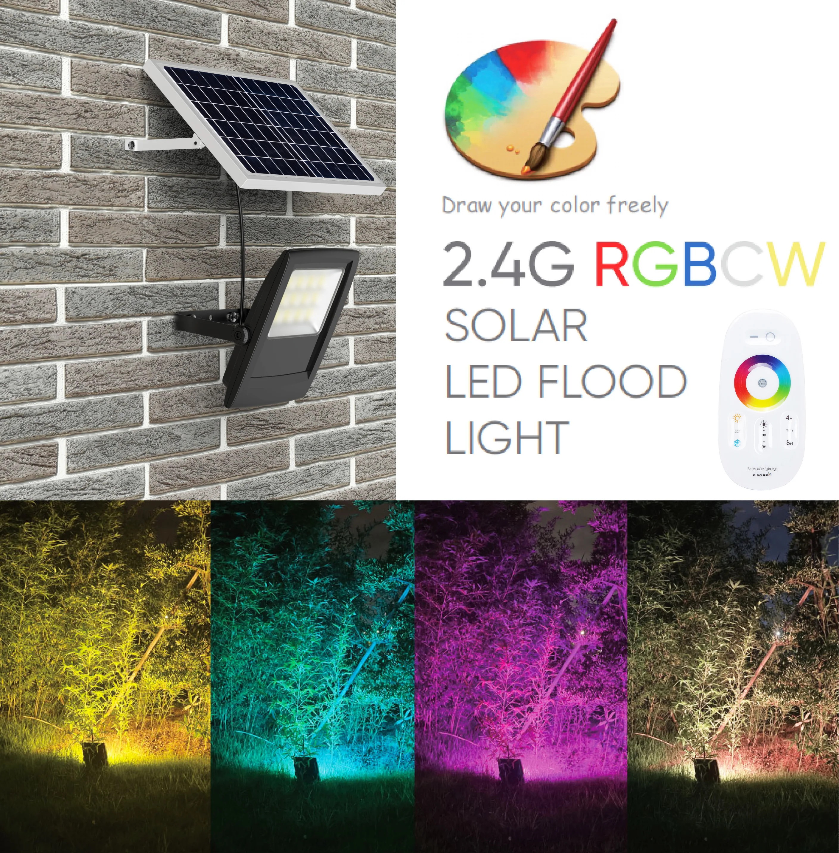 Super Awesome Solar Flood Light Black White  LED  Aluminum Crystal 80 Luces Solares IP65 Solar Powered Field Lights