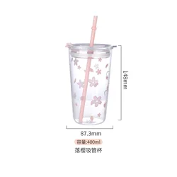 wholesale 400ml glass cup with lids and straws13oz glass sippy cup