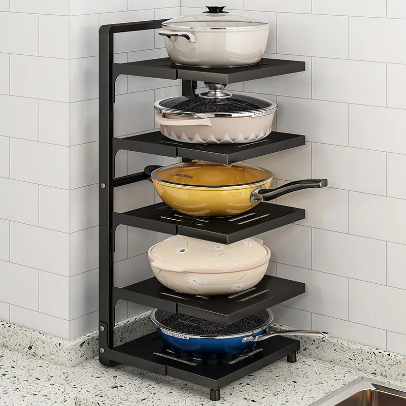 OWNSWING Pot And Pans Kitchen Storage Organizer Pot Racks Cookware Organizer Holds Cast Iron Frying Pan Griddles Organizer