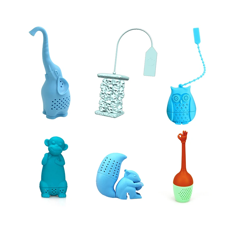 Custom BPA Free Silicone Reusable Mini Tea Strainer Animal shape Tea Infuser