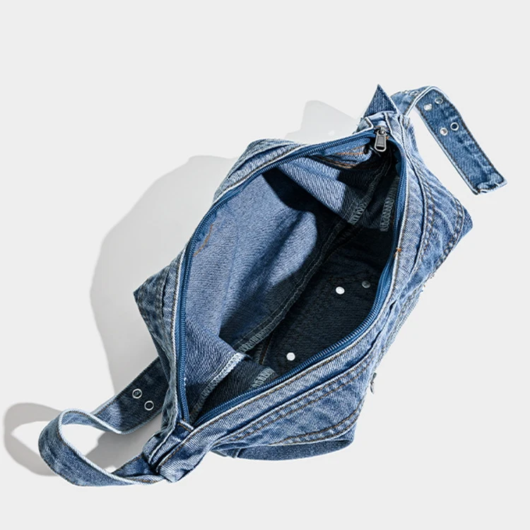 2024 Vintage Casual Hobo Cowboy Bag Custom Logo Crescent Crossbody girl Portable Denim Fabric Handbag for Spring Summer Winter