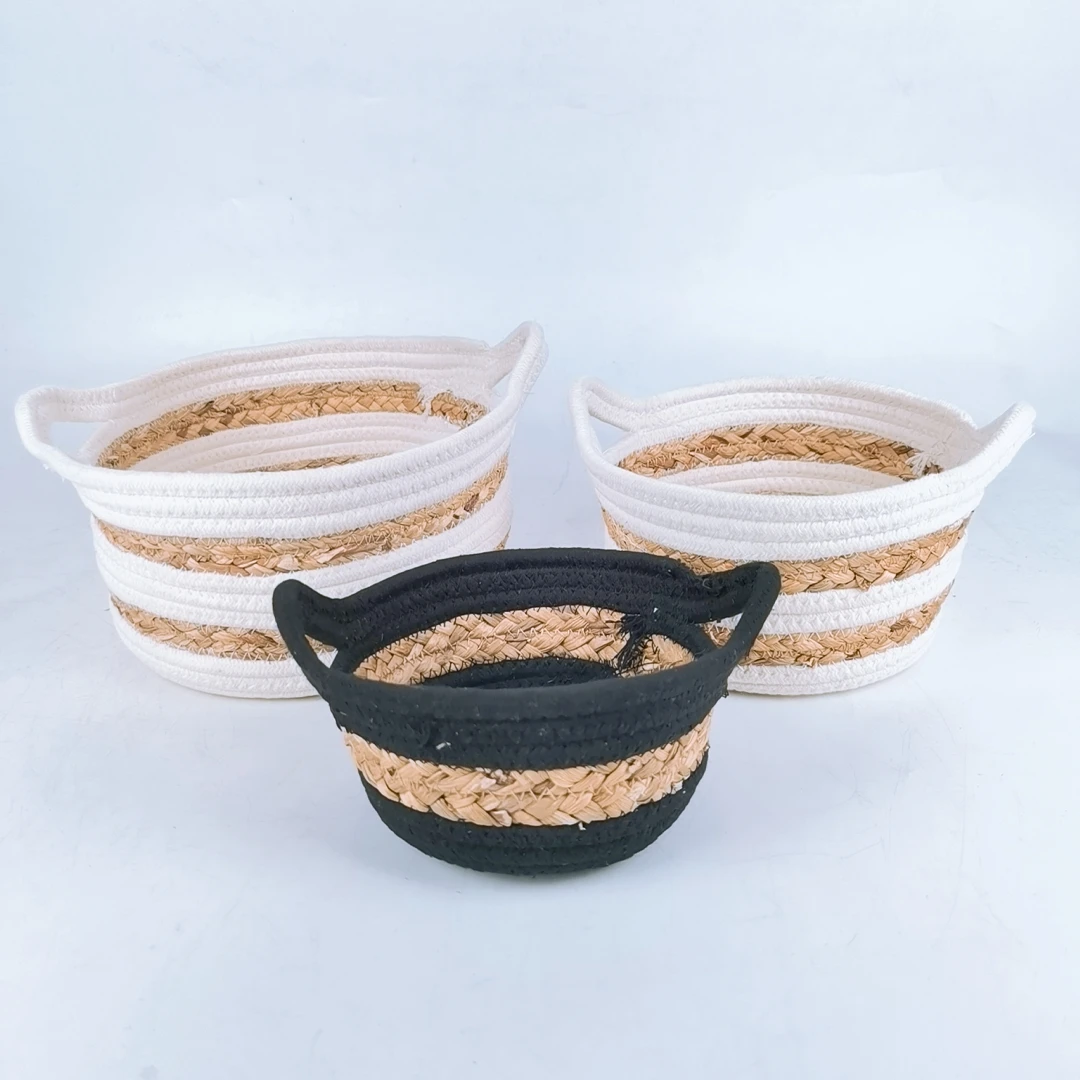 Nature White Rope Fabric Coiled Rope Small Knit Basket Trays Small Shallow Woven Baskets