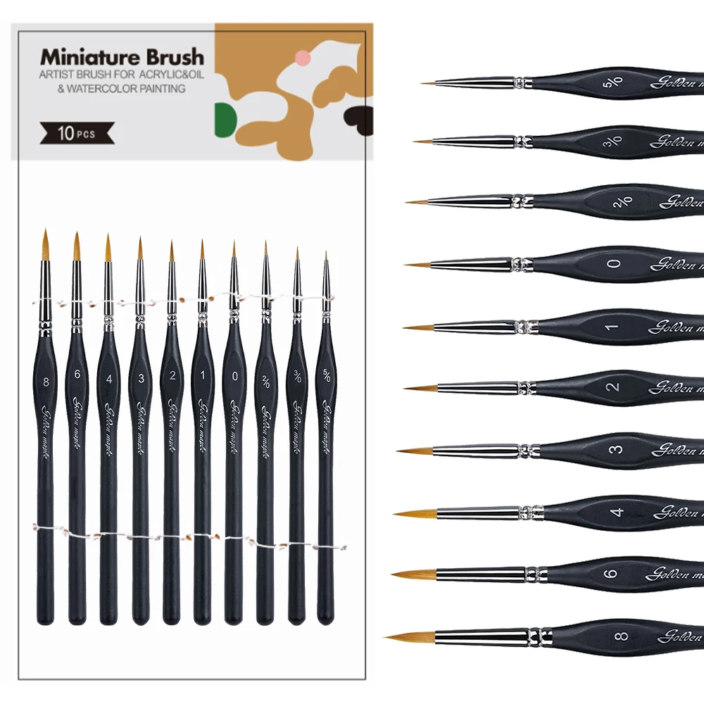Professional Detail Paint Brush Set Short Wood Handle  10pcs Siberian Mink Hair Marker Liner Artist Paint Brush