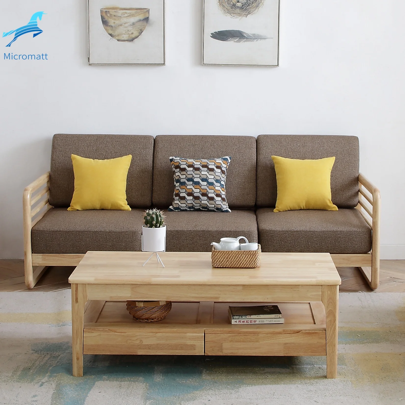 Factory Direct Sale Japanese Style Furniture Living Room Natural Wood Color 3 seaters Living Room Sofa