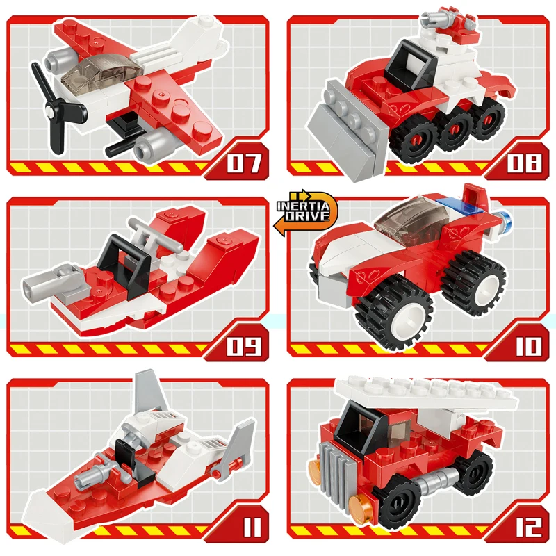 12 in 1 blind box toys fire fighter pull back car building block toys for children